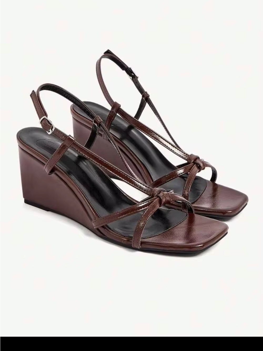 Shein Cuccoo Brown leather wedge sandals with adjustable ankle strap
